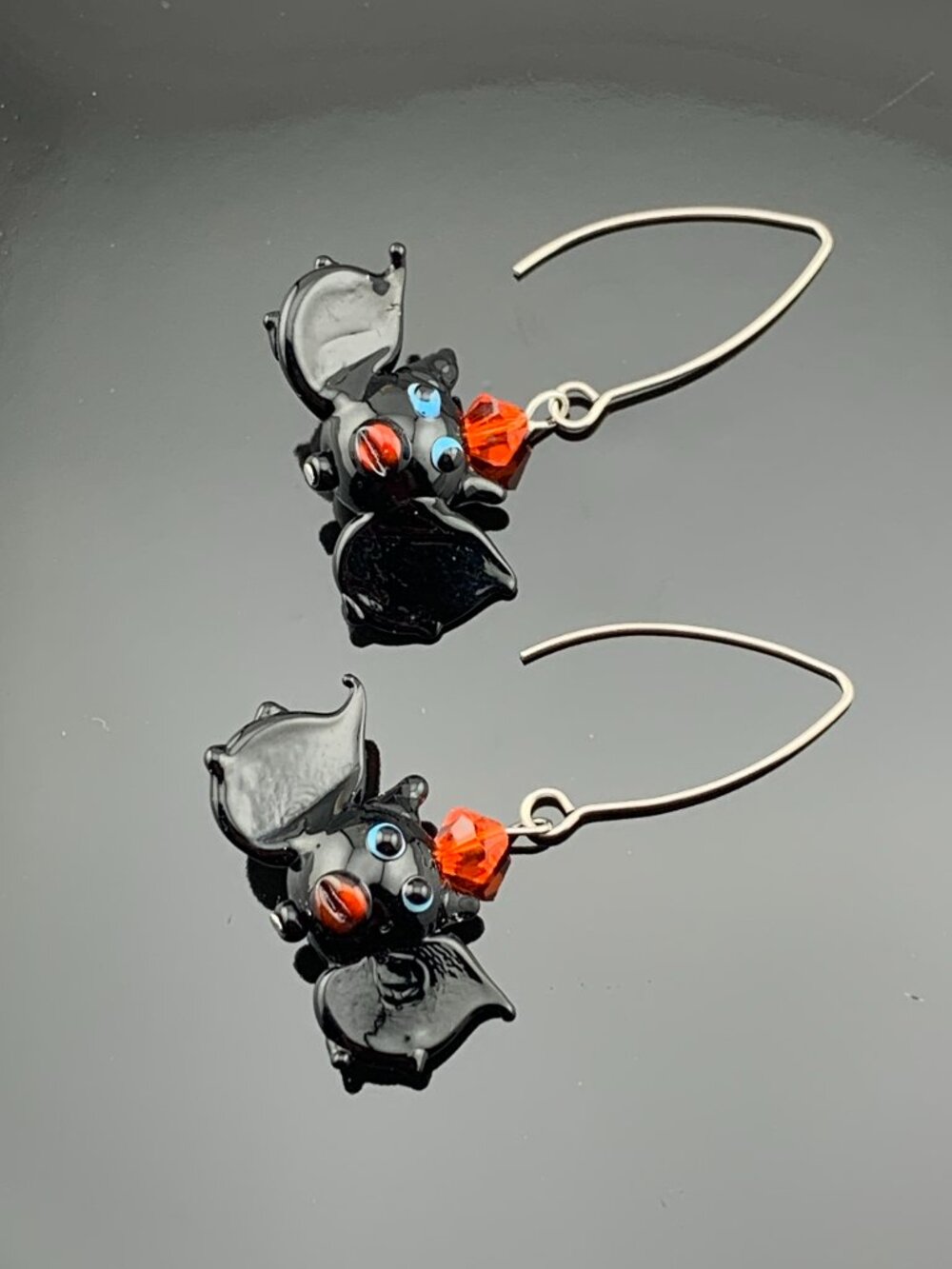 Halloween BAT Lampwork Glass Bead Spooky Handcrafted Earrings LR220